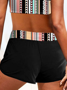 Stripe Imprimé Tropical V-neck Bohème Sports Bikinis Maillots De Bain