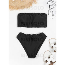 Charger l&#39;image dans la galerie, Couleur Unie Bandeau Sans Bretelle Sexy Bikinis Maillots De Bain Noir / S