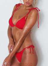 Charger l&#39;image dans la galerie, Couleur Unie Triangle Chaîne À Bretelles Jolis Bikinis Maillots De Bain Rouge / S