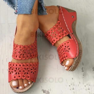 Femmes Pu Talon Compensé Sandales À Bout Ouvert Chaussons Avec Ouvertes Chaussures