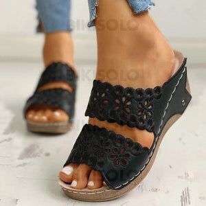 Femmes Pu Talon Compensé Sandales À Bout Ouvert Chaussons Avec Ouvertes Chaussures
