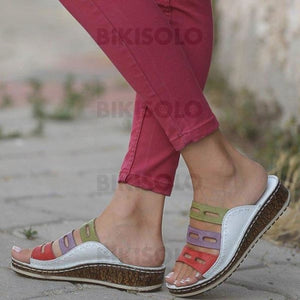 Femmes Pu Talon Compensé Sandales Compensée À Bout Ouvert Chaussons Avec Ouvertes Chaussures
