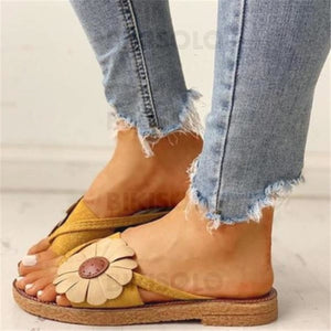 Femmes Pu Talon Plat Sandales Chaussons Avec Une Fleur Chaussures