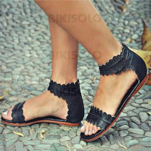 Femmes Pu Talon Plat Sandales Chaussures Plates À Bout Ouvert Avec Autres Chaussures