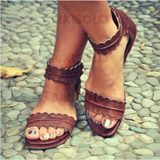 Femmes Pu Talon Plat Sandales Chaussures Plates À Bout Ouvert Avec Autres Chaussures