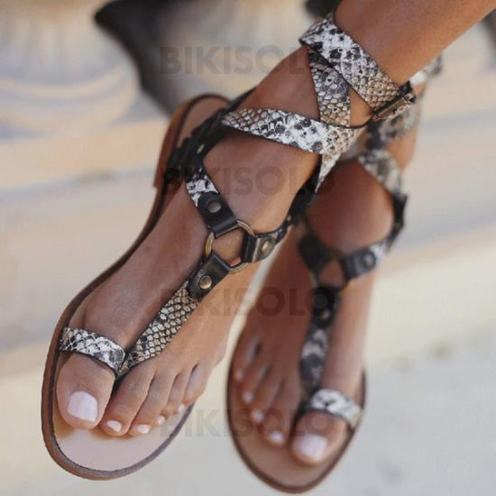 Femmes Pu Talon Plat Sandales Chaussures Plates À Bout Ouvert Avec Boucle Chaussures