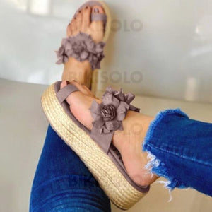Femmes Similicuir Talon Plat Sandales Chaussons Avec Une Fleur Chaussures