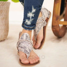 Charger l&#39;image dans la galerie, Femmes Similicuir Tissu Talon Plat Sandales Avec La Copie Animale Zip Chaussures