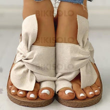 Charger l&#39;image dans la galerie, Femmes Suède Talon Plat Sandales À Bout Ouvert Chaussons Avec Bowknot Chaussures