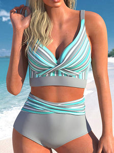 Stripe Inmprimé V-neck Classique Attrayant Bikinis Maillots De Bain