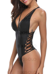 À La Mode Couleur Unie Dos Nu Une Pièce Maillot De Bain