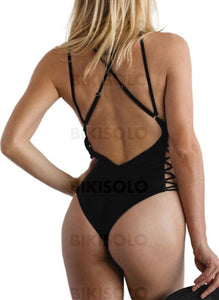 À La Mode Couleur Unie Dos Nu Une Pièce Maillot De Bain