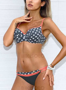 À Pois Col V La Mode Grande Taille Bikinis Maillots De Bain Orange / S