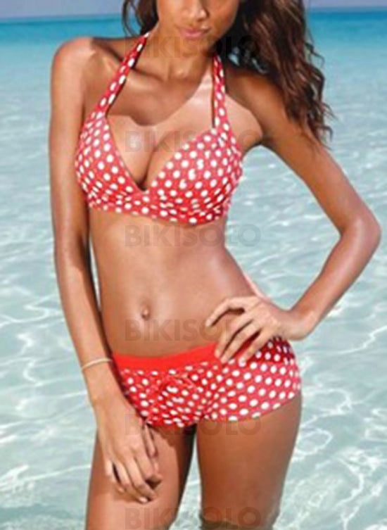 À Pois Dos Nu Sexy Bikinis Maillots De Bain Rouge / S