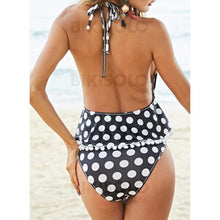 Charger l&#39;image dans la galerie, À Pois Imprimé Dos Nu Col V Sexy Mignon Grande Taille Une Pièce Maillots De Bain