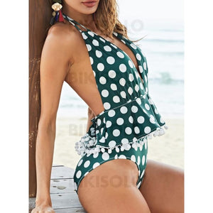 À Pois Imprimé Dos Nu Col V Sexy Mignon Grande Taille Une Pièce Maillots De Bain