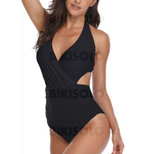 Charger l&#39;image dans la galerie, À Pois Imprimé Monokini Dos Nu Col V Attrayant Mignon Une Pièce Maillots De Bain Noir / S