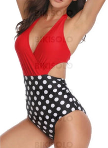 À Pois Imprimé Monokini Dos Nu Col V Attrayant Mignon Une Pièce Maillots De Bain Rouge / S