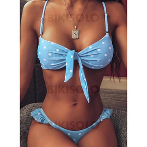 À Pois Taille Basse Noué Bretelles Sexy La Mode Bikinis Maillots De Bain Bleu / S