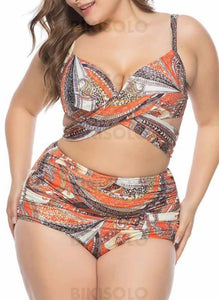 Armature Taille Haute Sangle Élégante Grande Taille Bikini Maillots De Bain Bikinis