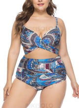 Charger l&#39;image dans la galerie, Armature Taille Haute Sangle Élégante Grande Taille Bikini Maillots De Bain Bleu / Xl Bikinis