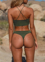 Charger l&#39;image dans la galerie, Bikisolo Femme Couleur Unie Taille Basse Dos Nu Sexy Bikinis Maillots De Bain