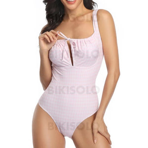 Carreaux Cordon De Serrage À Bretelles Sexy Élégante Jolis Une Pièce Maillots De Bain Rosado / S