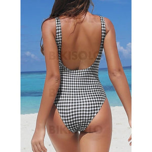 Carreaux Cordon De Serrage À Bretelles Sexy Élégante Jolis Une Pièce Maillots De Bain