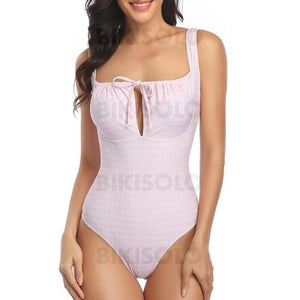 Carreaux Cordon De Serrage À Bretelles Sexy Élégante Jolis Une Pièce Maillots De Bain