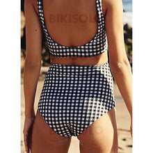 Charger l&#39;image dans la galerie, Carreaux Taille Haute Col U Sexy Boho Bikinis Maillots De Bain