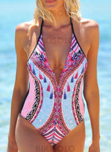 Charger l&#39;image dans la galerie, Coloré Imprimé Dos Nu Col V Mignon Boho Une Pièce Maillots De Bain