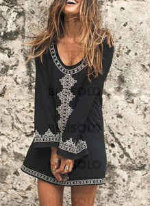 Coloré Manches Longues Col Rond Bohème Tenues De Plage Maillots De Bain Noir / Taille Libre