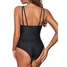 Charger l&#39;image dans la galerie, Couleur Unie À Bretelles Col Haut Sexy Une Pièce Maillots De Bain