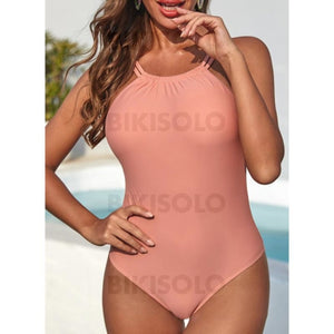 Couleur Unie À Bretelles Col Haut Sexy Une Pièce Maillots De Bain