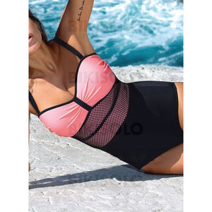 Couleur Unie À Bretelles Col V Sexy Une Pièce Maillots De Bain Rosado / S