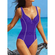 Charger l&#39;image dans la galerie, Couleur Unie À Bretelles Col V Sexy Une Pièce Maillots De Bain Violet / M