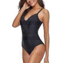 Charger l&#39;image dans la galerie, Couleur Unie À Bretelles Col V Sexy Une Pièce Maillots De Bain