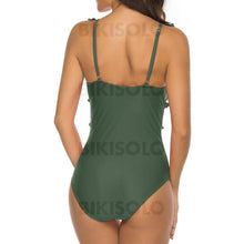 Charger l&#39;image dans la galerie, Couleur Unie À Bretelles Col V Sexy Une Pièce Maillots De Bain