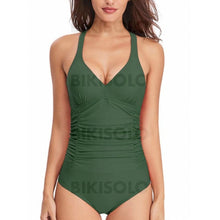 Charger l&#39;image dans la galerie, Couleur Unie À Bretelles Col V Sexy Une Pièce Maillots De Bain