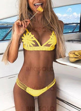 Charger l&#39;image dans la galerie, Couleur Unie À Bretelles Sexy Bikinis Maillots De Bain Jaune / S