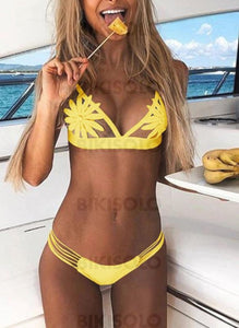 Couleur Unie À Bretelles Sexy Bikinis Maillots De Bain Jaune / S