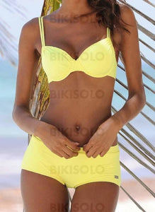 Couleur Unie À Bretelles Sexy Bikinis Maillots De Bain Jaune / S