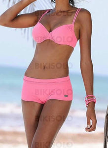 Couleur Unie À Bretelles Sexy Bikinis Maillots De Bain Rose Perle / S