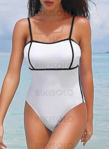 Couleur Unie À Bretelles Sexy Élégante Jolis Une Pièce Maillots De Bain Blanc / S