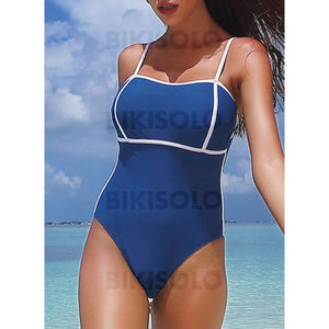 Couleur Unie À Bretelles Sexy Élégante Jolis Une Pièce Maillots De Bain Bleu Marine / S