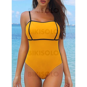 Couleur Unie À Bretelles Sexy Élégante Jolis Une Pièce Maillots De Bain Jaune / S