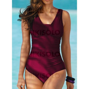 Couleur Unie À Bretelles Sexy Élégante Une Pièce Maillots De Bain Bordeaux / M