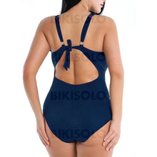 Charger l&#39;image dans la galerie, Couleur Unie À Bretelles Sexy Grande Taille Une Pièce Maillots De Bain