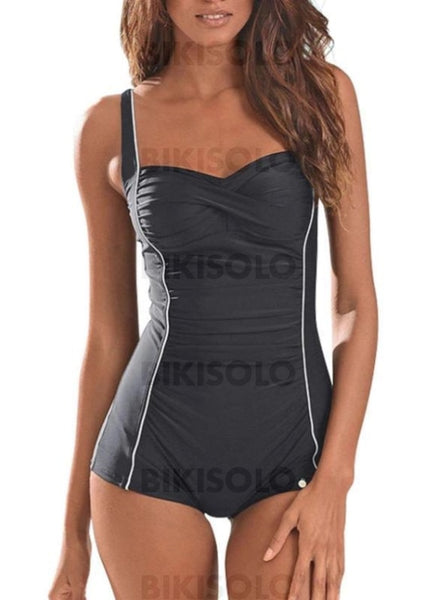 Couleur Unie À Bretelles Sexy Sports Une Pièce Maillots De Bain Noir / S