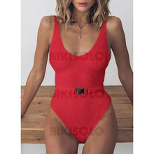 Charger l&#39;image dans la galerie, Couleur Unie À Bretelles Sexy Une Pièce Maillots De Bain Rouge / S